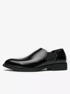 Chaussures habillées pour hommes à enfiler bout pointu en cuir synthétique semelle en caoutchouc antidérapante style Chelsea chaussures décontractées à talon bas
