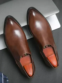 Chaussures habillées pour hommes à enfiler bout pointu en cuir synthétique semelle en caoutchouc antidérapante style Chelsea chaussures décontractées à talon bas