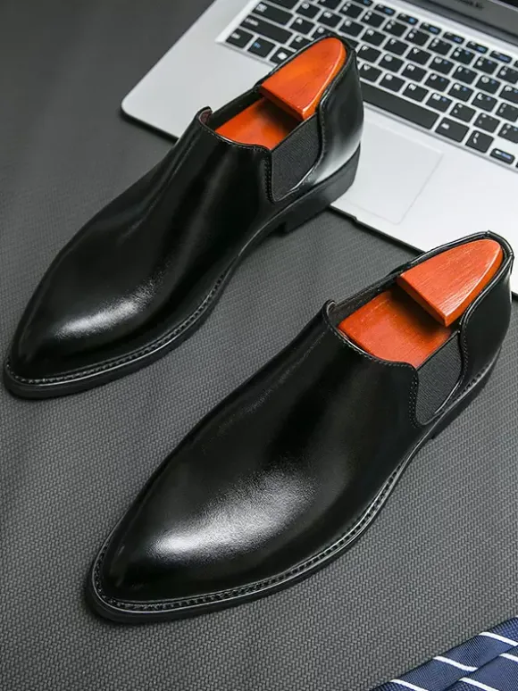 Chaussures habillées pour hommes à enfiler bout pointu en cuir synthétique semelle en caoutchouc antidérapante style Chelsea chaussures décontractées à talon bas