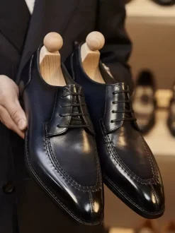 Chaussures habillées pour hommes élégantes à bout ouvert en cuir à lacets Derby chaussures de bal de mariage formelles