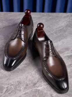 Chaussures habillées pour hommes élégantes à bout ouvert en cuir à lacets Derby chaussures de bal de mariage formelles