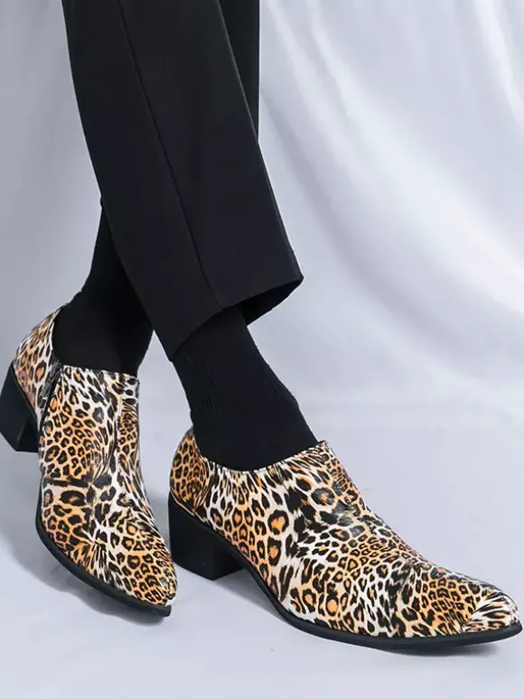 Chaussures habillées pour hommes à bout pointu et talon compensé léopard