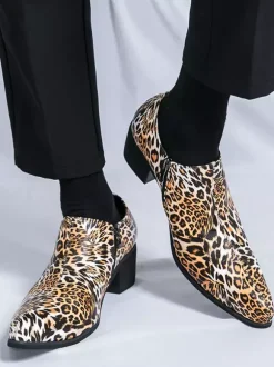 Chaussures habillées pour hommes à bout pointu et talon compensé léopard