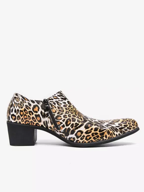 Chaussures habillées pour hommes à bout pointu et talon compensé léopard