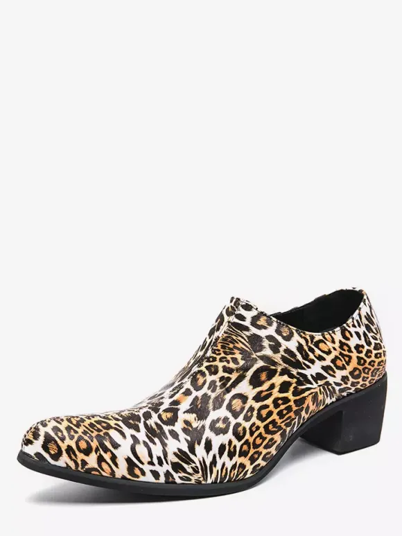 Chaussures habillées pour hommes à bout pointu et talon compensé léopard