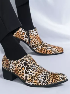 Chaussures habillées pour hommes à bout pointu et talon compensé léopard