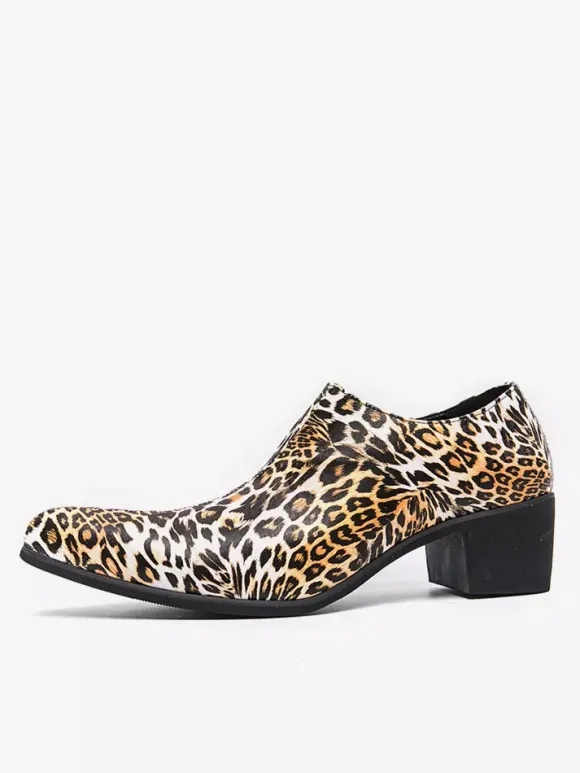 Chaussures habillées pour hommes à bout pointu et talon compensé léopard