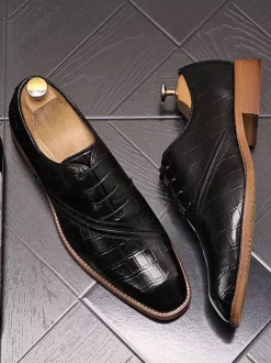Chaussures habillées pour homme en cuir PU à bout rond de qualité
