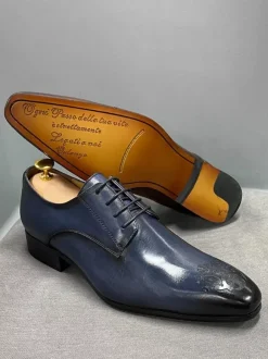 Chaussures habillées pour hommes modernes à bout rond en cuir de vache