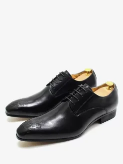 Chaussures habillées pour hommes modernes à bout rond en cuir de vache