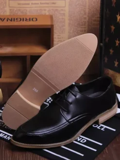 Chaussures habillées pour hommes Chaussures Derby à bout pointu en cuir à lacets ouverts de qualité pour hommes