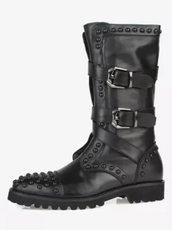 Chaussures Homme Bottes de Travail Rivet Bottines Cuir de Vachette Classique Noir
