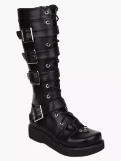 Chaussures Lolita Bottes de mode haut talon compensé plateforme en Synthétique noires avec boucles et sangles Déguisements Halloween