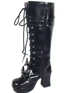 Chaussures Lolita Bottes à talons épais avec lacet et n艙uds Déguisements Halloween
