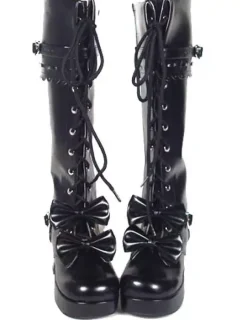Chaussures Lolita Bottes à talons épais avec lacet et n艙uds Déguisements Halloween