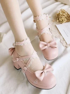 Chaussures lolita douces en cuir Synthétique avec n艙ud Déguisements Halloween