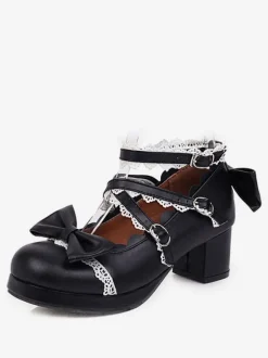 Chaussures lolita douces en cuir Synthétique avec n艙ud Déguisements Halloween