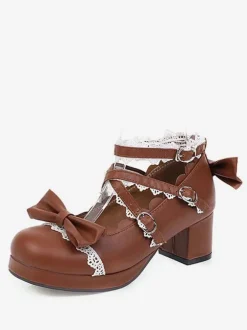 Chaussures lolita douces en cuir Synthétique avec n艙ud Déguisements Halloween