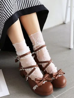 Chaussures lolita douces en cuir Synthétique avec n艙ud Déguisements Halloween