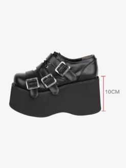 Chaussures Lolita gothiques Chaussures Lolita en cuir PU à lacets noirs