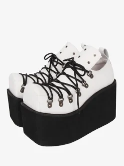 Chaussures Lolita gothiques 艗illets blancs Escarpins Lolita à talons compensés en cuir PU