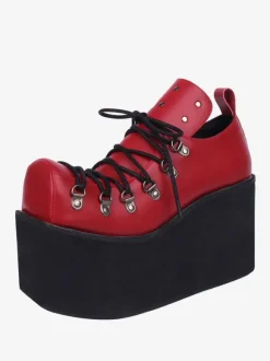 Chaussures Lolita gothiques 艗illets blancs Escarpins Lolita à talons compensés en cuir PU