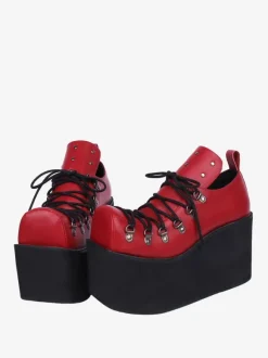 Chaussures Lolita gothiques 艗illets blancs Escarpins Lolita à talons compensés en cuir PU
