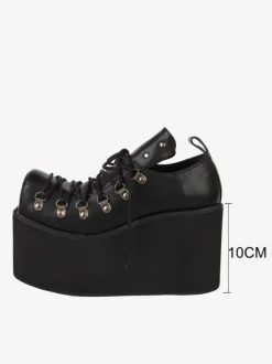 Chaussures Lolita gothiques 艗illets blancs Escarpins Lolita à talons compensés en cuir PU