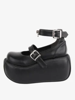 Chaussures Lolita Gothiques Oeillets Noirs Cuir PU Talon Compensé Chaussures Lolita
