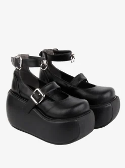 Chaussures Lolita Gothiques Oeillets Noirs Cuir PU Talon Compensé Chaussures Lolita