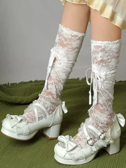Chaussures Lolita style ROCOCO escarpins Lolita violets à chaînes perles n艙uds bout rond en cuir PU