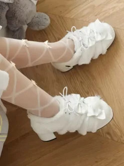 Chaussures Lolita Sweet escarpins Lolita à talons épais en cuir PU avec n艙uds roses