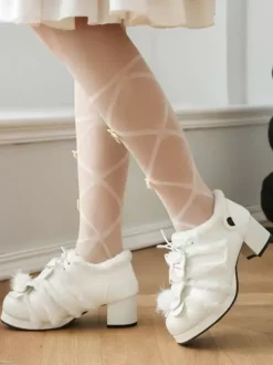 Chaussures Lolita Sweet escarpins Lolita à talons épais en cuir PU avec n艙uds roses