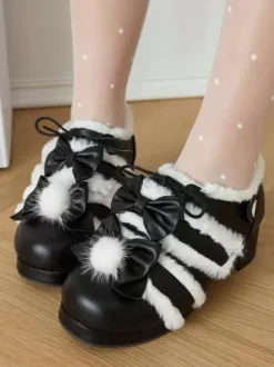 Chaussures Lolita Sweet escarpins Lolita à talons épais en cuir PU avec n艙uds roses