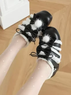 Chaussures Lolita Sweet escarpins Lolita à talons épais en cuir PU avec n艙uds roses