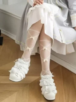 Chaussures Lolita Sweet escarpins Lolita à talons épais en cuir PU avec n艙uds roses