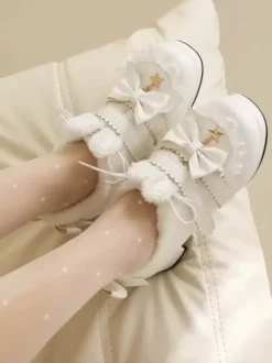 Chaussures Lolita Sweet Lolita Escarpins Lolita en cuir PU à bout rond avec n艙uds roses