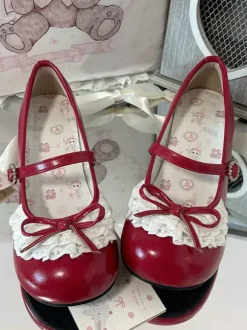 Chaussures Lolita Sweet lacets et n艙uds bout rond talon compensé en cuir PU