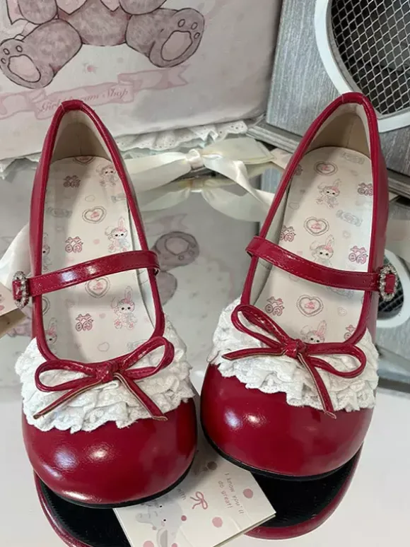 Chaussures Lolita Sweet lacets et n艙uds bout rond talon compensé en cuir PU