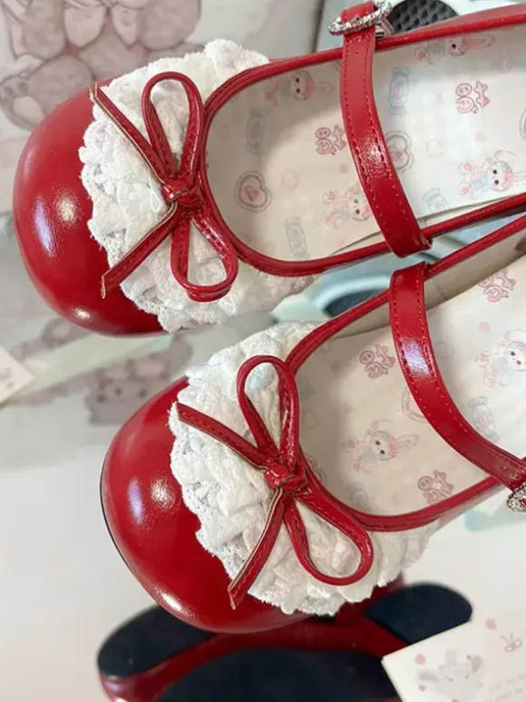 Chaussures Lolita Sweet lacets et n艙uds bout rond talon compensé en cuir PU
