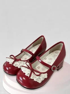 Chaussures Lolita Sweet lacets et n艙uds bout rond talon compensé en cuir PU