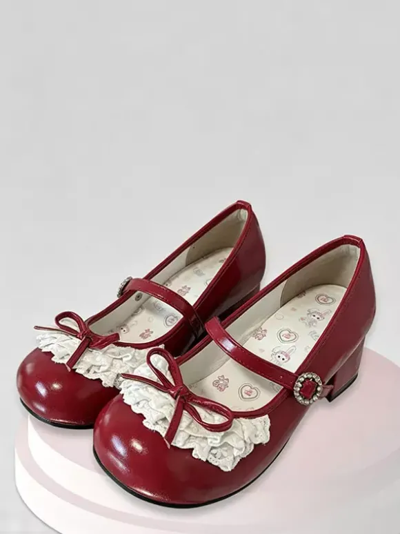 Chaussures Lolita Sweet lacets et n艙uds bout rond talon compensé en cuir PU