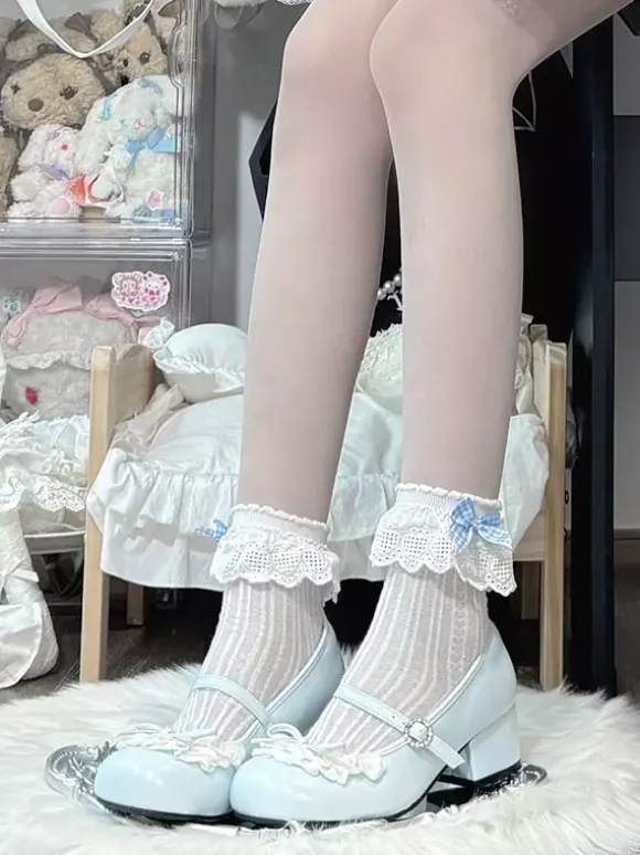 Chaussures Lolita Sweet lacets et n艙uds bout rond talon compensé en cuir PU