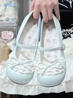 Chaussures Lolita Sweet lacets et n艙uds bout rond talon compensé en cuir PU
