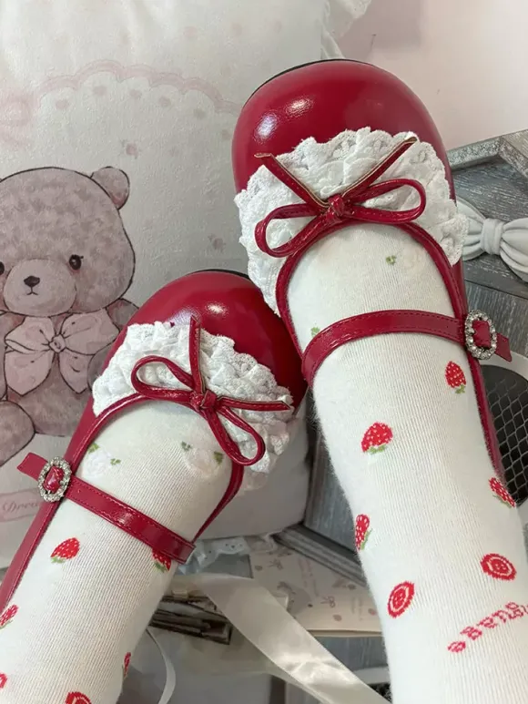 Chaussures Lolita Sweet lacets et n艙uds bout rond talon compensé en cuir PU