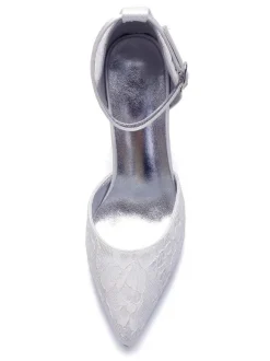 Chaussures mariée 2026 en dentelle à bout pointu à talon haut avec boucle chaussures de mariée