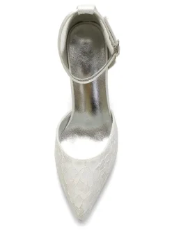 Chaussures mariée 2026 en dentelle à bout pointu à talon haut avec boucle chaussures de mariée