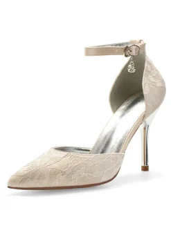Chaussures mariée 2026 en dentelle à bout pointu à talon haut avec boucle chaussures de mariée