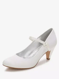 Chaussures mariée à talon carré à bout rond escarpins femme