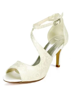 Chaussures mariée bout ouvert talon haut sangle cheville réglable en cuir synthétique